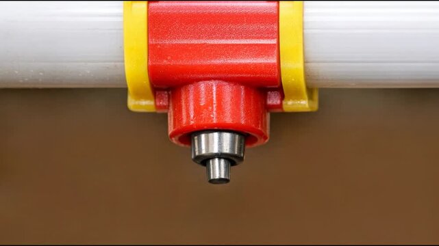 Close-up of a fire hydrant with red and yellow colors