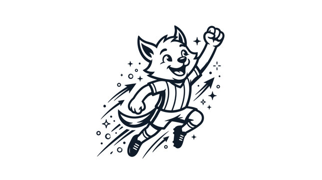 Cartoon wolf mascot character running in soccer jersey.