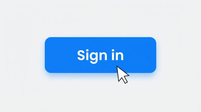Minimalist blue sign in button with clean white typography on light grey background and cursor pointing to the bottom edge.