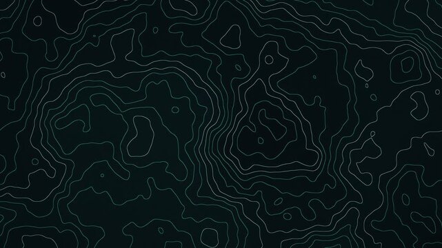 Abstract topographic map lines on a dark background representing elevation changes and terrain contours