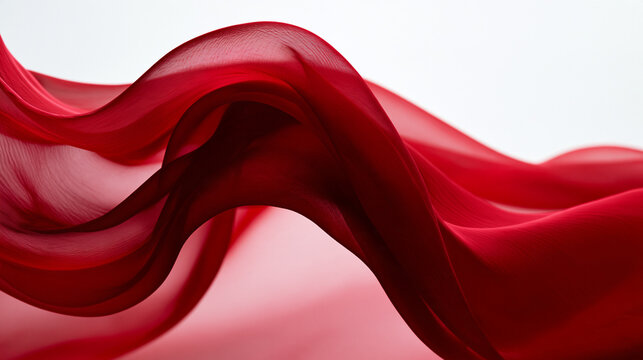 Red Flowing Silk Fabric Floating on White Background