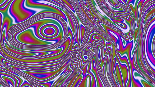 Liquid chrome rainbow seamless loop, glossy magenta, green and blue flowing ribbons background