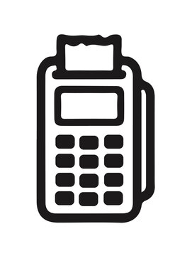 Black and white icon of a credit card payment terminal isolated on transparent background