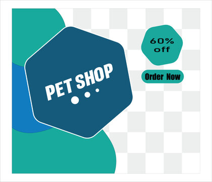 pet shop sale banner with 60% off discount and order now button