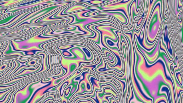 Fine line topographic marble seamless loop, pastel neon pink, green and blue wavy contours background