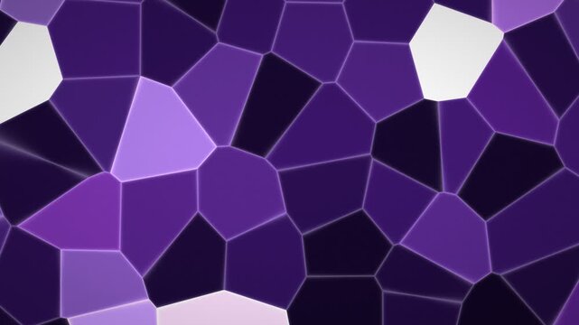 Abstract mosaic pattern with varying shades of purple and white geometric shapes and glowing outlines