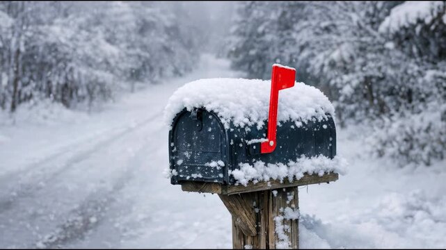 A mailbox covered in snow on a snowy day
