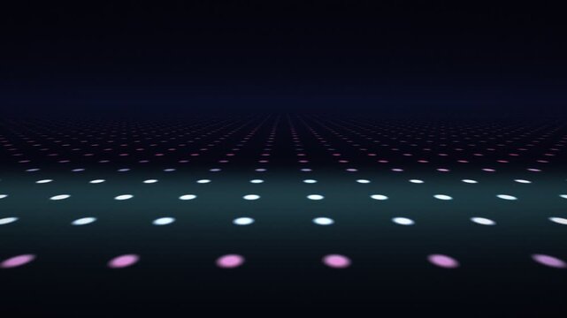 Abstract digital grid of glowing dots receding into the distance with a dark background and subtle color shifts