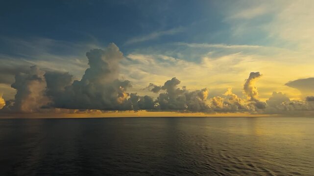 Timelapse of Dramatic Sunset Storm Clouds over Open Ocean Horizon