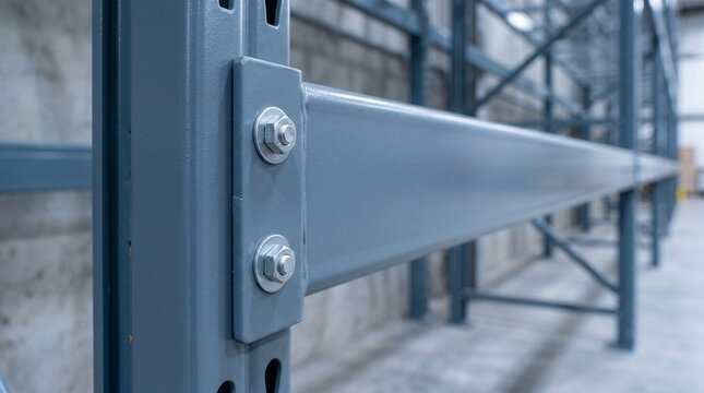 Close detail of a powder coated steel rack joint