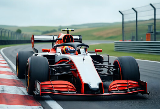 Formula 1 racing and high speed competition, professional race car driving on a circuit track during a grand prix event with motion blur and asphalt
