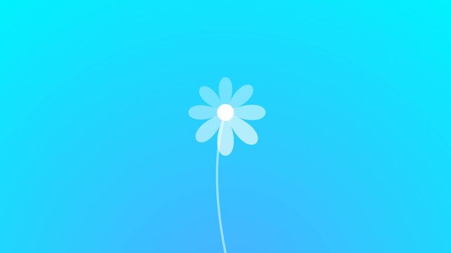 White 3D flower with curved stem on blue backdrop