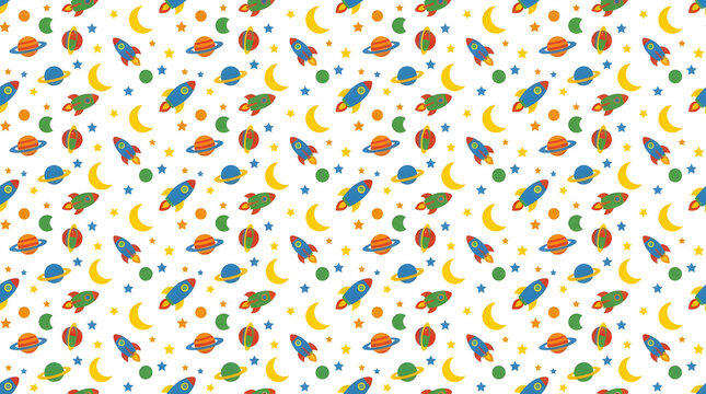 Outer space rocket and planet repeating pattern background
