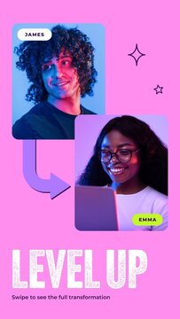 Colorful Arrow Story / Rounded Photo Cards and Linking Arrows for Team Profiles and Growth Stories / Vertical / Part 04