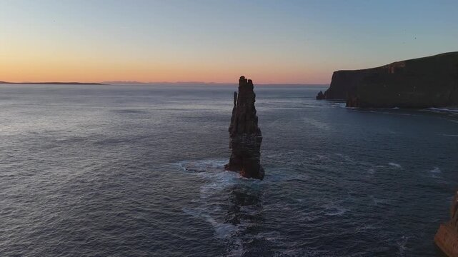 Isolated Sea Stack Beside the Cliffs of Moher at Sunset