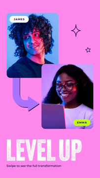 Colorful Arrow Collection Story / Diagonal Portrait Cards and Connecting Arrows for Team Features and Personal Progress / Vertical / Part 04