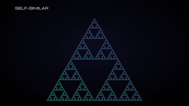Sierpinski triangle fractal pattern evolving over three frames showing self similarity and complexity growth