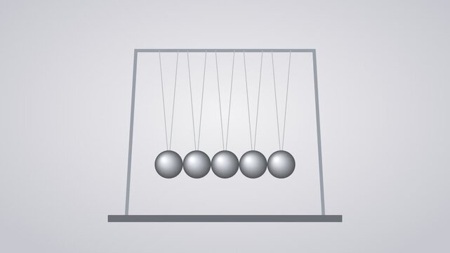 Newton's Cradle demonstrating conservation of momentum and energy with swinging metal balls in a sequence of motion