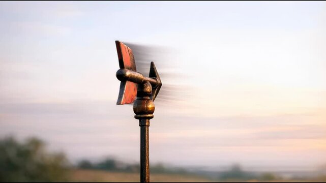 A weather vane with a red arrow on top, used to indicate wind direction