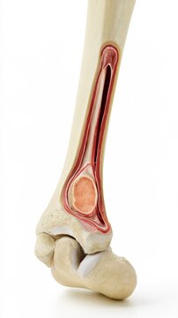 Anatomical cross section of a human tibia bone showing internal structure and marrow cavity detail