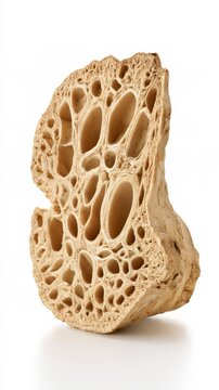 Cross section of a dried luffa sponge showing intricate fibrous internal cellular structure