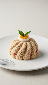 Minimalist Maldivian Mas Huni Smoked Tuna Breakfast on White Ceramic with Ivory Copy Space