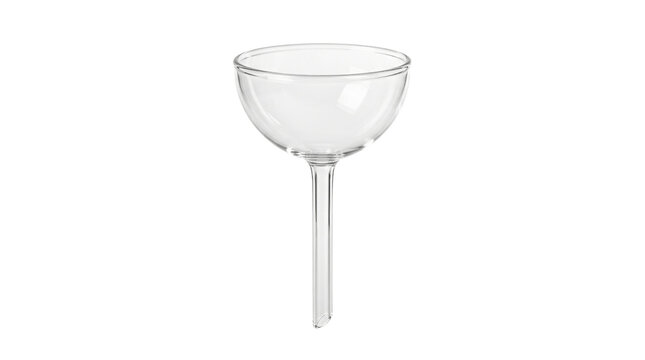 Elegant clear glass coupe cocktail glass, a classic empty champagne saucer for sophisticated drinks and barware, isolated on white for design mockups.
