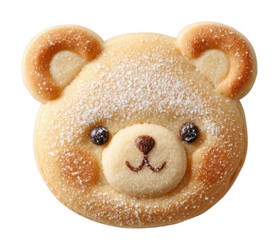 PNG Cute teddy bear shaped sweet bread with powdered sugar