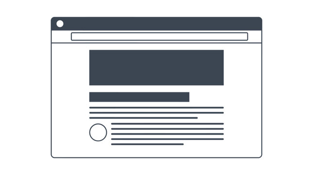 Web browser interface wireframe with placeholder content and navigation elements