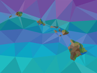 Low Poly Hawaii Islands Map with Gradient Ocean and Sky © SITI