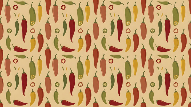 Red and green chili peppers kitchen food pattern