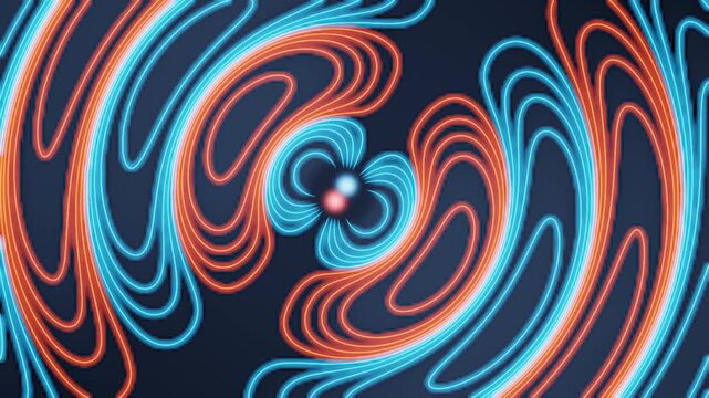Oscillating Dipole Radiation With Electric Field Line Loops Detaching And Propagating Seamless Loop in cool cyan tones