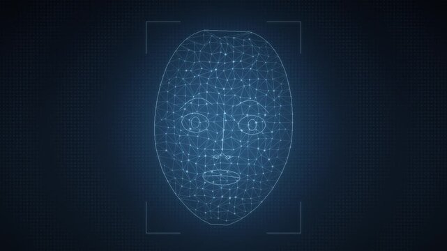 Biometric Facial Recognition Wireframe Mesh Scan seamless loop in subtle cyan tones