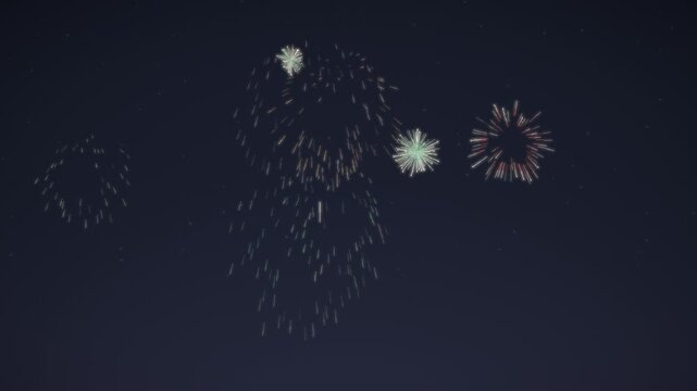 Colorful Fireworks Bursting Over Night Sky Seamless Loop in bright red tones
