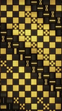 Japanese Ichimatsu Checkered Pattern Tiles Flipping in Rhythmic Waves Seamless Loop in bright black tones vertical 9:16