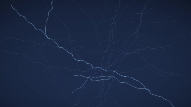 Branching Electric Lightning Bolts Flickering Across a Dark Sky Seamless Loop in rich blue tones