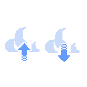 Pixel art cloud upload (and download) icon for office productivity interface