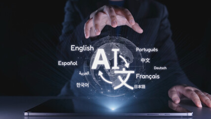 Global communication with multiple languages, digital translation tools, multilingual technology, cross-cultural communication, and virtual language learning environments. Elide © InfiniteFlow