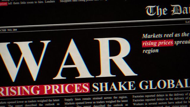 Seamless loop war newspaper headline with glitch effect