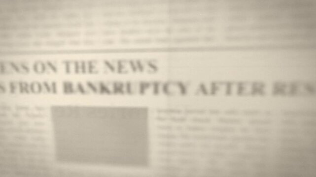Seamless loop bankruptcy word in newspaper headlines montage