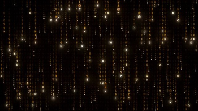 Seamless loop amber code rain falling characters