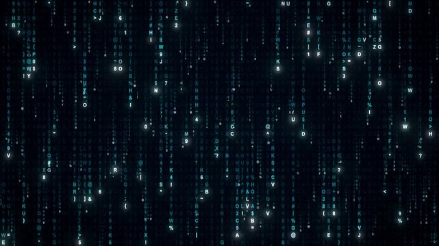 Seamless loop blue code rain falling characters