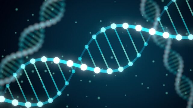 Seamless loop dna double helix rotating on blue