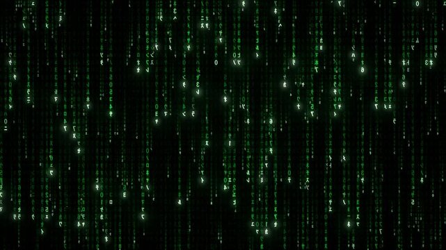 Seamless loop green digital code rain background