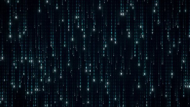 Seamless loop cyan digital code rain background