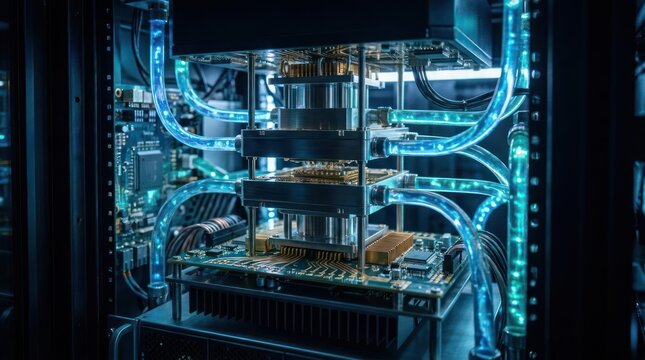 Advanced custom liquid cooled computer system with blue LED lighting