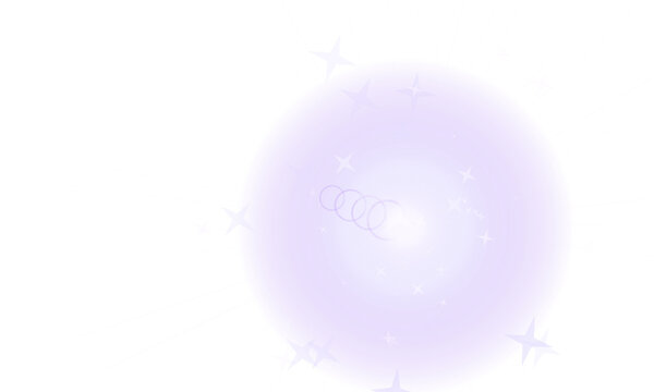 Purple glowing orb and magical sparkles isolated on clean white background. Soft ethereal light effect with delicate shimmering stars. Digital magic illustration asset for creative projects