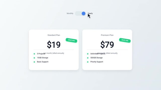 Pricing Table UI Interface for Website Subscription Plans