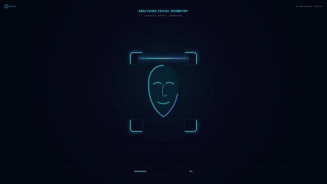 Biometric facial recognition system scanning user identity with hud
