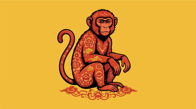 Stylized decorative monkey illustration with intricate patterns.